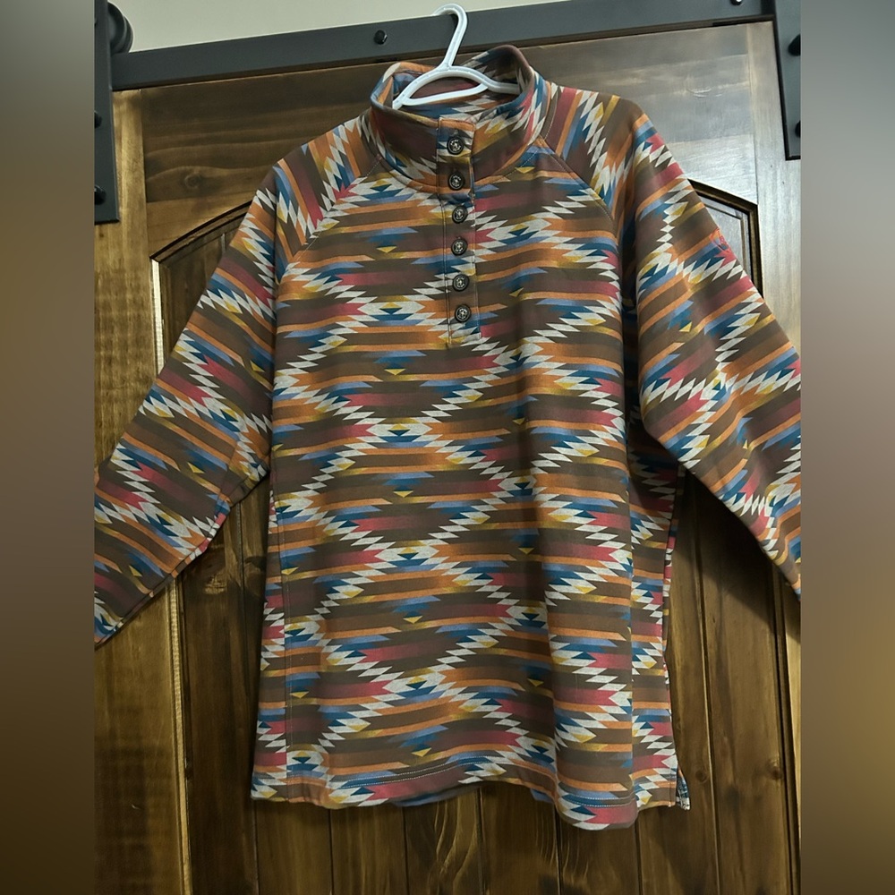 Ariat Women’s 1/4 Button Pullover Multicolor Patterned Shirt - Picture 2 of 6